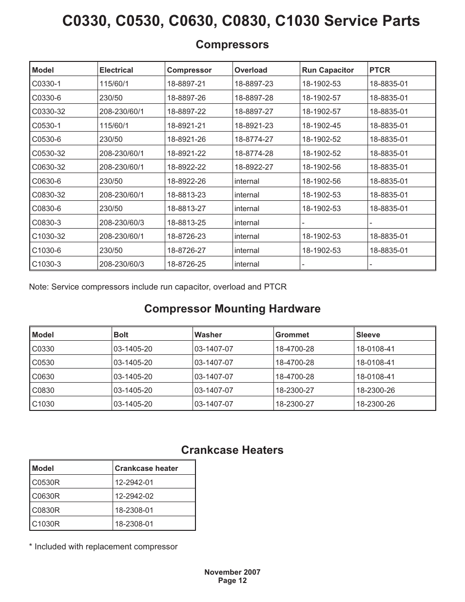 Compressors compressor mounting hardware, Crankcase heaters | Scotsman Ice Prodigy C0630 User Manual | Page 12 / 13