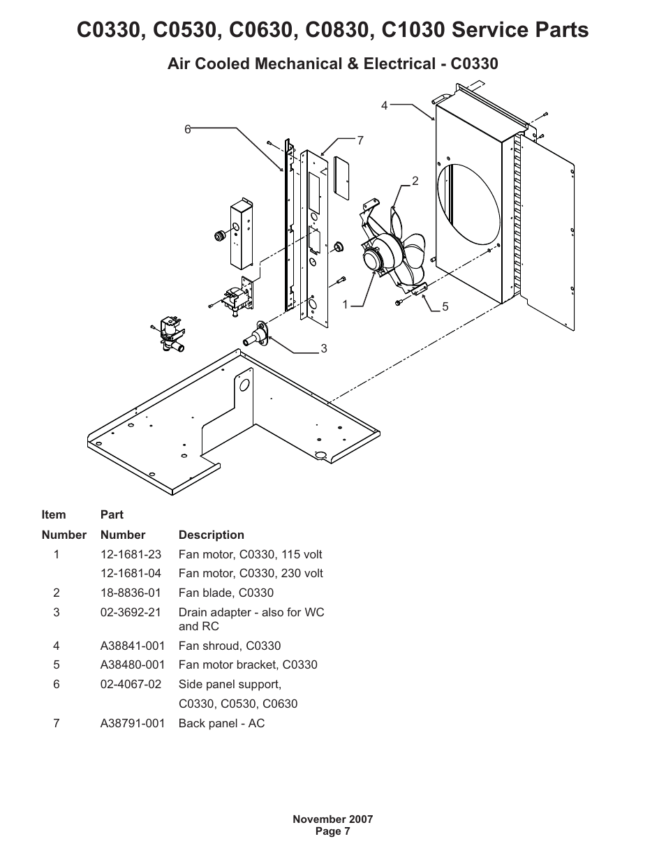 Air cooled mechanical & electrical - c0330 | Scotsman Ice Prodigy C0630 User Manual | Page 7 / 13