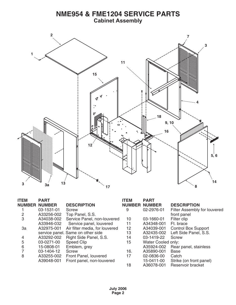 Cabinet, Cabinet assembly | Scotsman Ice NME954 User Manual | Page 2 / 14