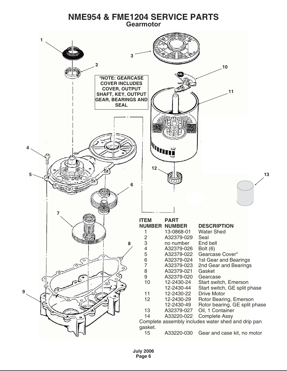 Gearmotor | Scotsman Ice NME954 User Manual | Page 6 / 14