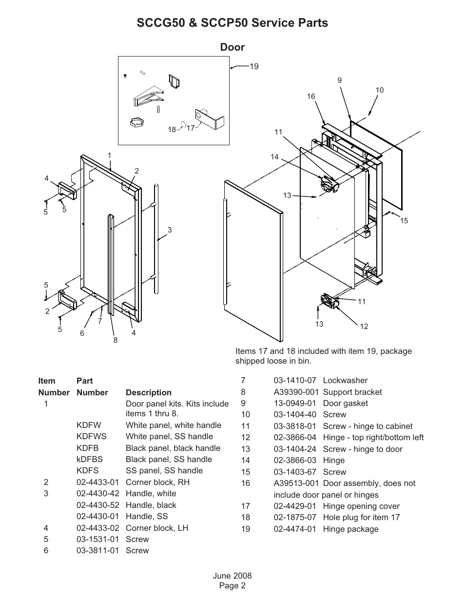 Door, Sccg50 & sccp50 service parts | Scotsman Ice Residential Ice Machines SCC50 User Manual | Page 2 / 9