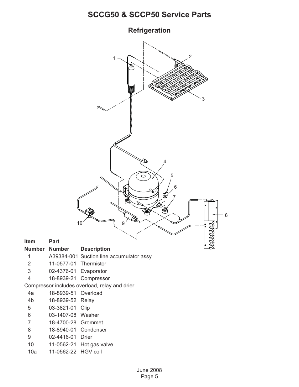 Refrigeration, Sccg50 & sccp50 service parts | Scotsman Ice Residential Ice Machines SCC50 User Manual | Page 5 / 9