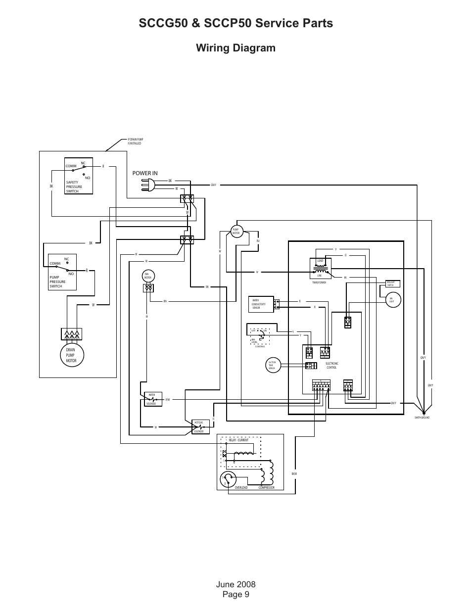 Sccg50 & sccp50 service parts, Wiring diagram, Power in | Scotsman Ice Residential Ice Machines SCC50 User Manual | Page 9 / 9