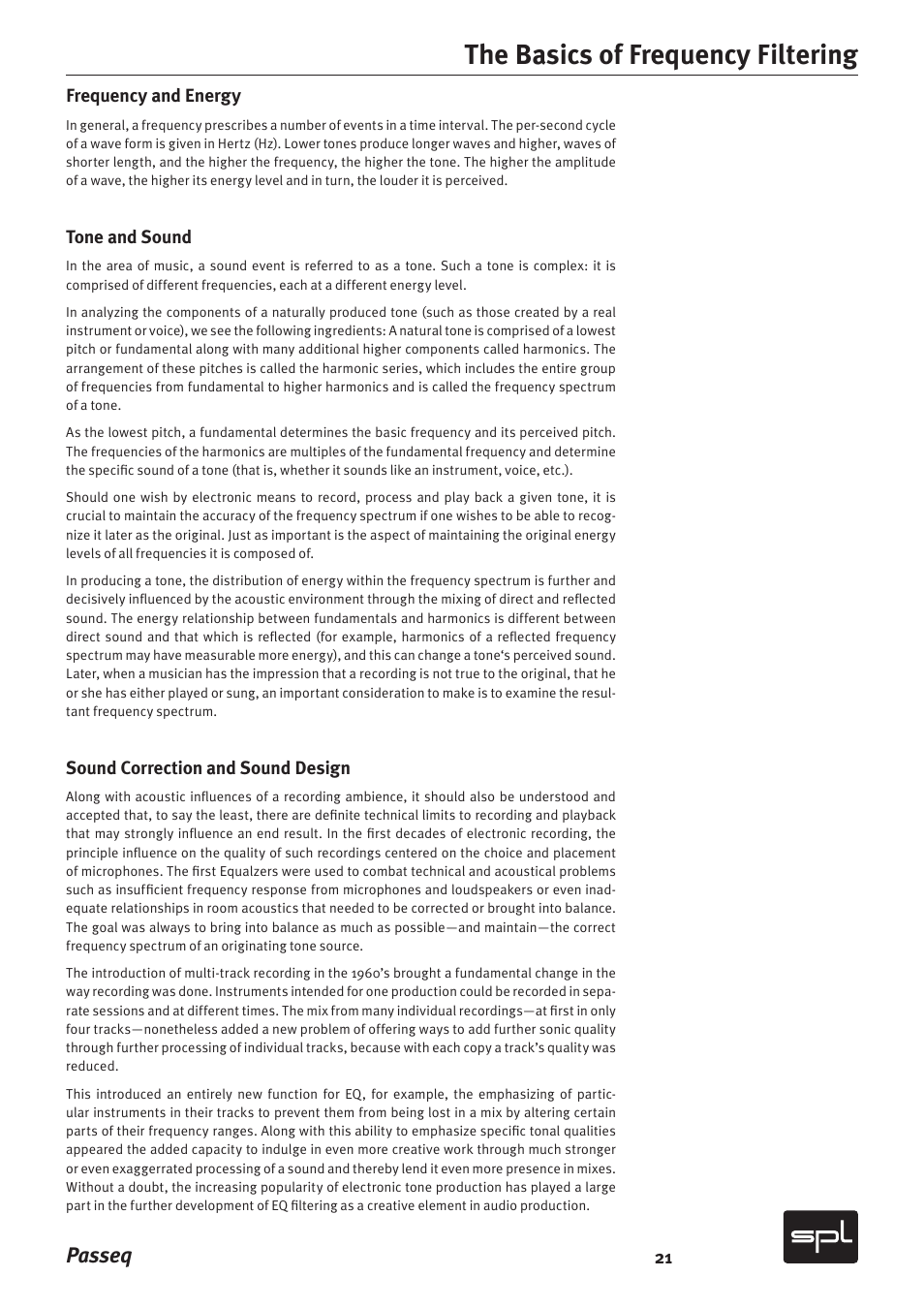 The basics of frequency filtering, Passeq | Sound Performance Lab 2595 User Manual | Page 21 / 28