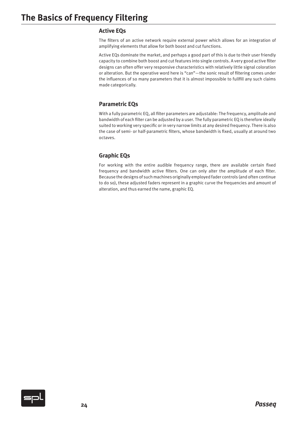 The basics of frequency filtering, Passeq | Sound Performance Lab 2595 User Manual | Page 24 / 28