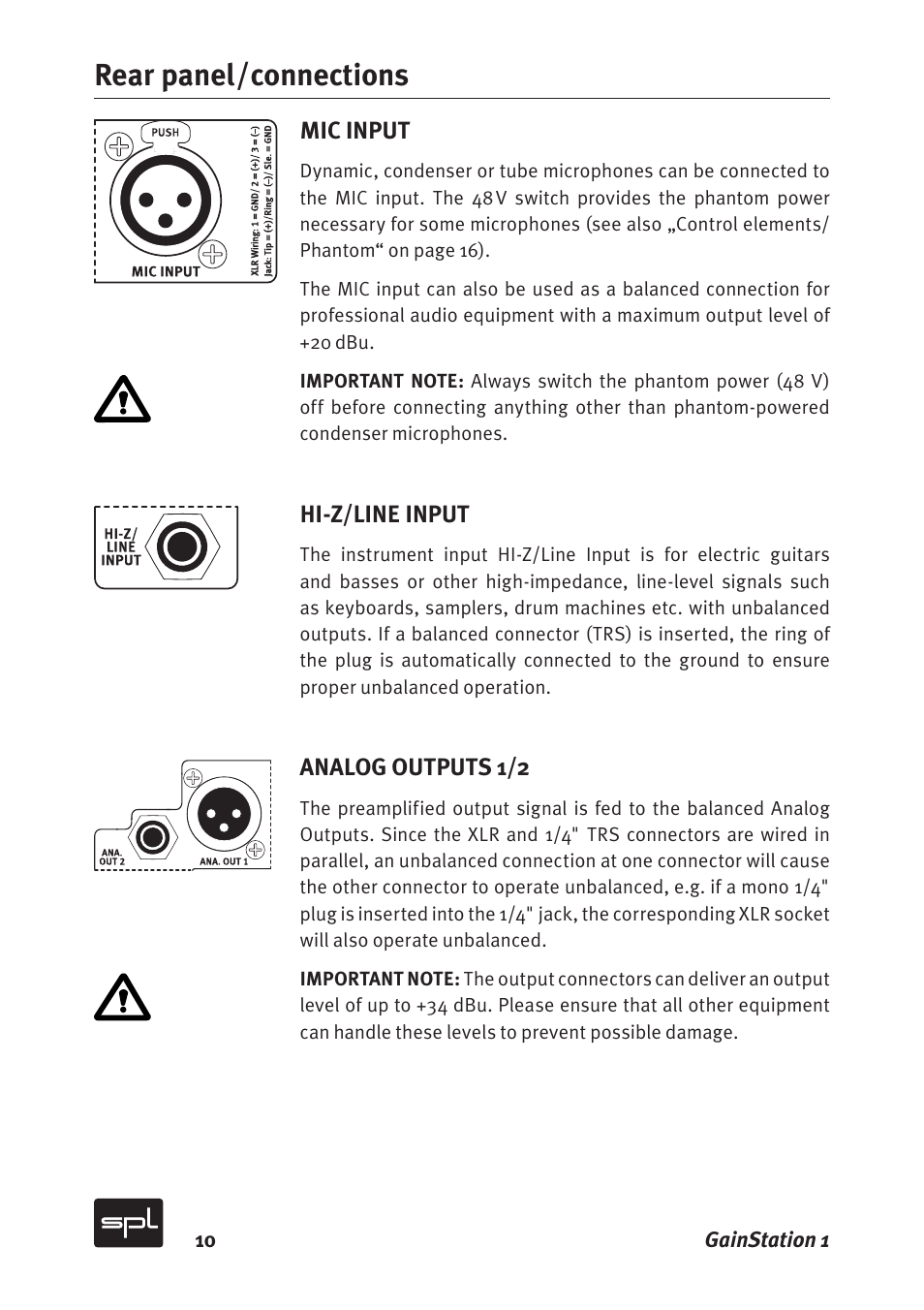 Rear panel/connections | Sound Performance Lab Gain Station 2272 User Manual | Page 10 / 34