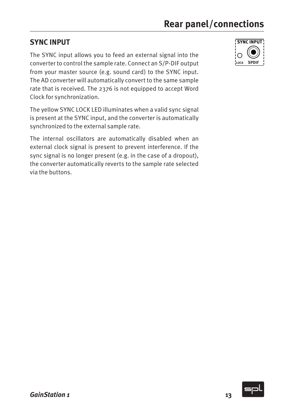 Rear panel/connections, Sync input | Sound Performance Lab Gain Station 2272 User Manual | Page 13 / 34