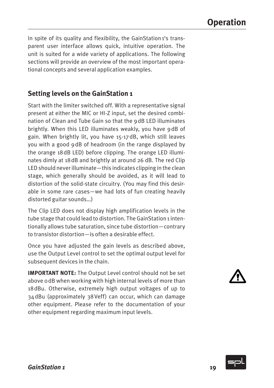 Operation | Sound Performance Lab Gain Station 2272 User Manual | Page 19 / 34