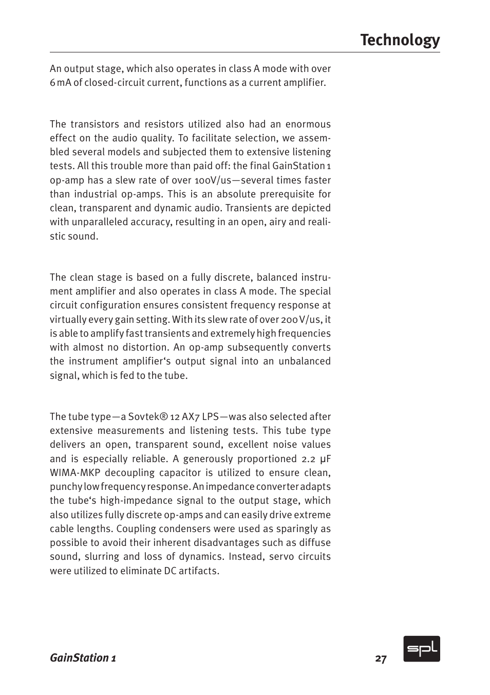 Technology | Sound Performance Lab Gain Station 2272 User Manual | Page 27 / 34