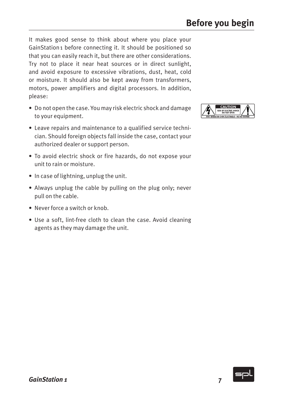 Before you begin | Sound Performance Lab Gain Station 2272 User Manual | Page 7 / 34