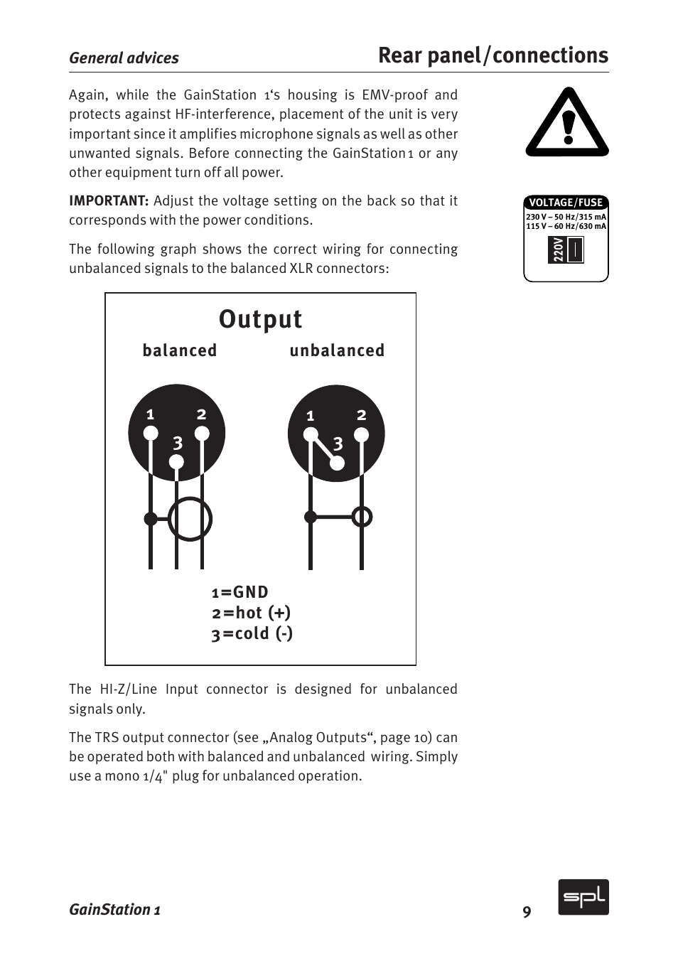 Output, Rear panel/connections | Sound Performance Lab Gain Station 2272 User Manual | Page 9 / 34