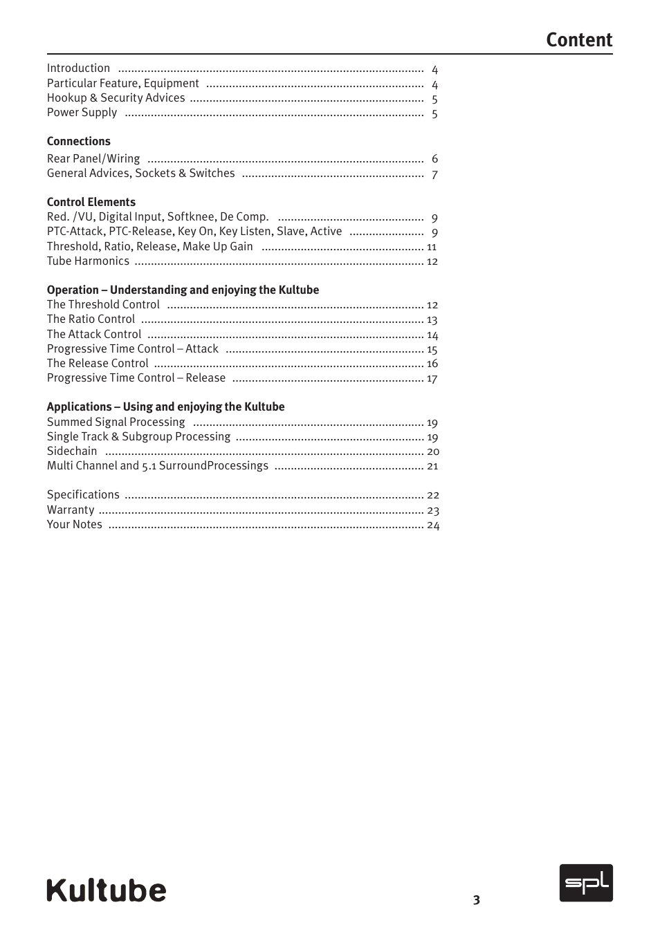 Content | Sound Performance Lab Kultube Model 2049 User Manual | Page 3 / 24