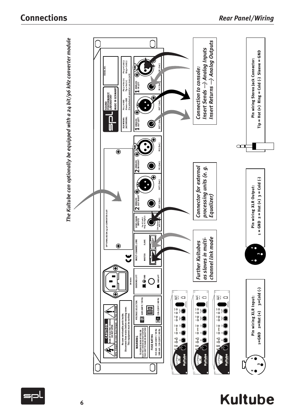 Connections, Rear panel/wiring | Sound Performance Lab Kultube Model 2049 User Manual | Page 6 / 24