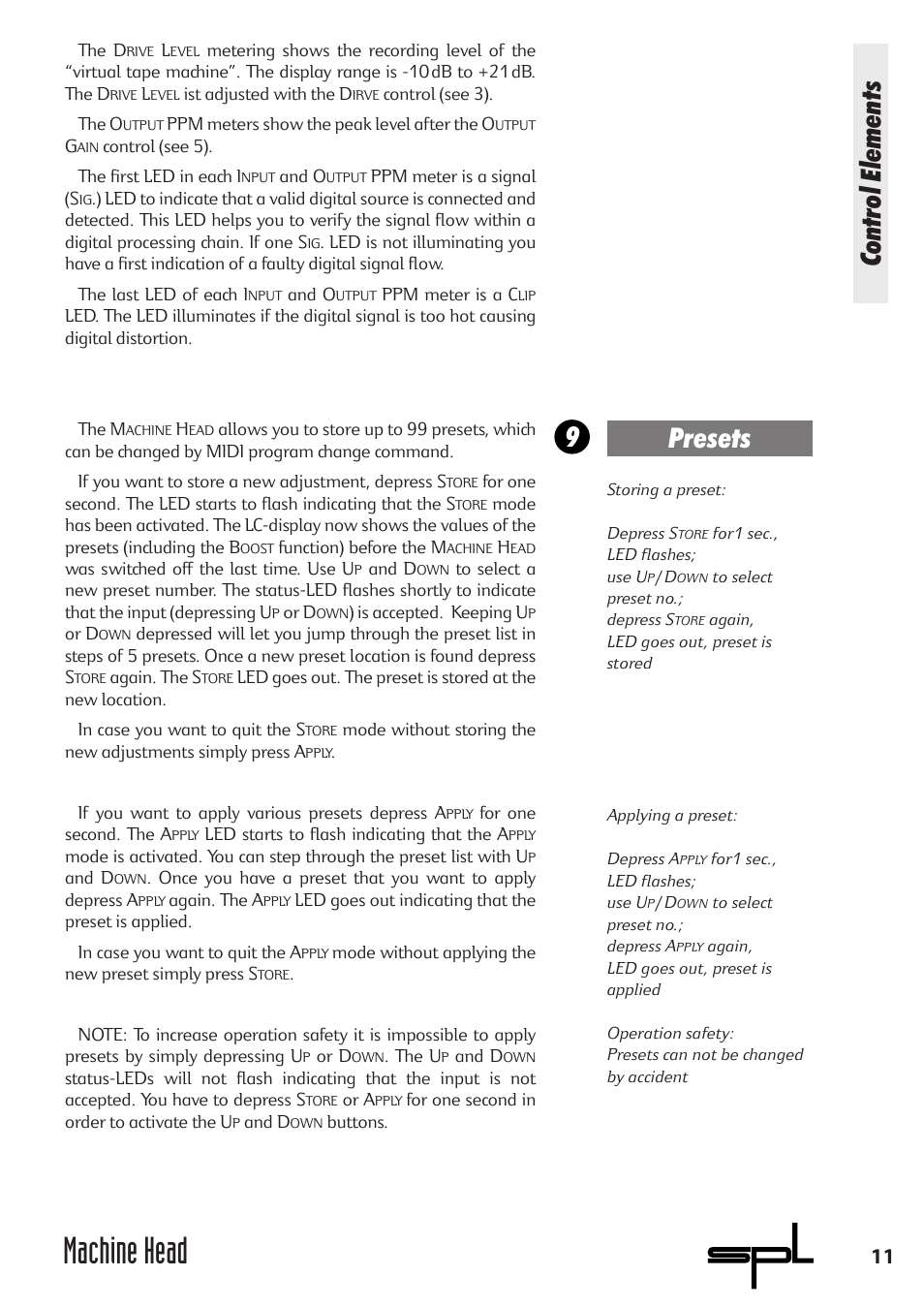 Machine head, Presets control elements | Sound Performance Lab 9737 User Manual | Page 11 / 16