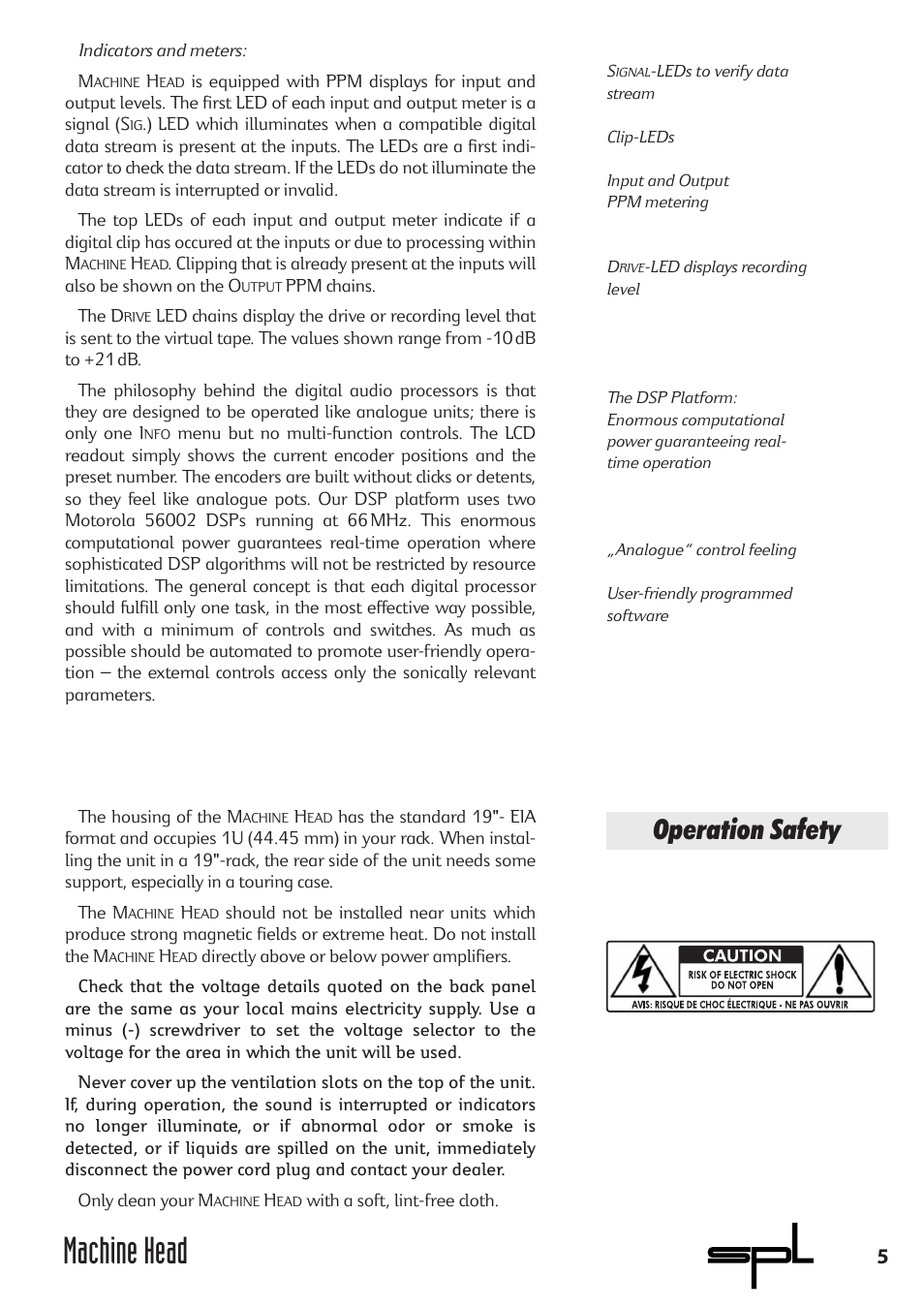 Machine head, Operation safety | Sound Performance Lab 9737 User Manual | Page 5 / 16