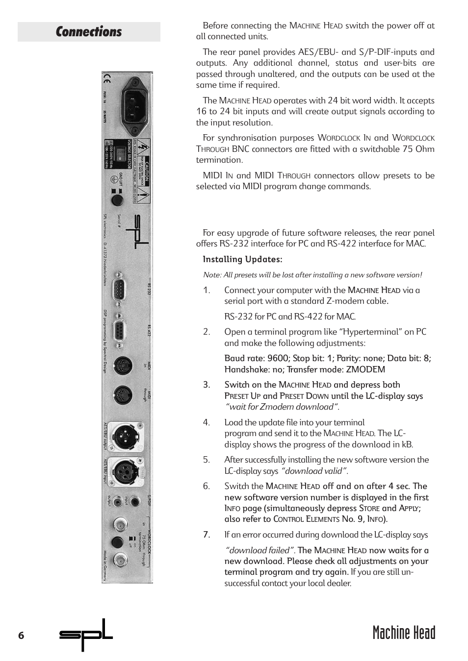 Machine head, Connections | Sound Performance Lab 9737 User Manual | Page 6 / 16