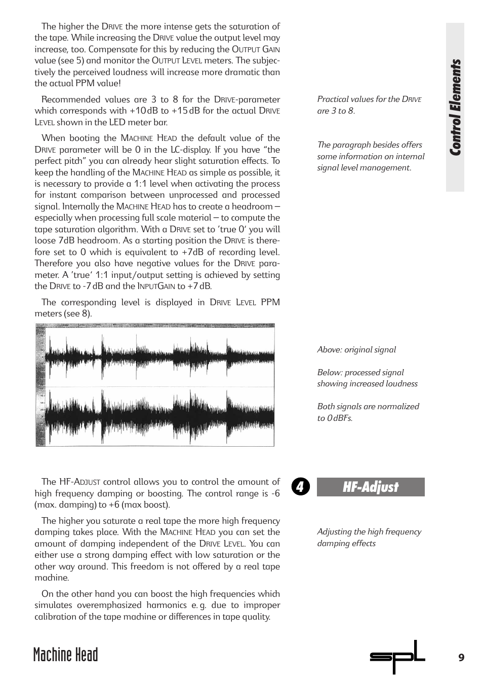 Machine head, Control elements hf-adjust 4 | Sound Performance Lab 9737 User Manual | Page 9 / 16