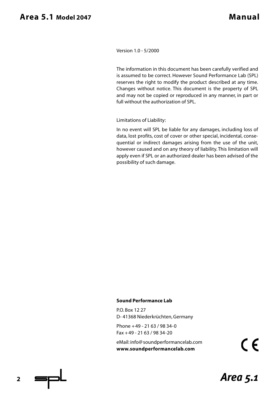 Area 5.1, Manual | Sound Performance Lab Area 5.1 User Manual | Page 2 / 12