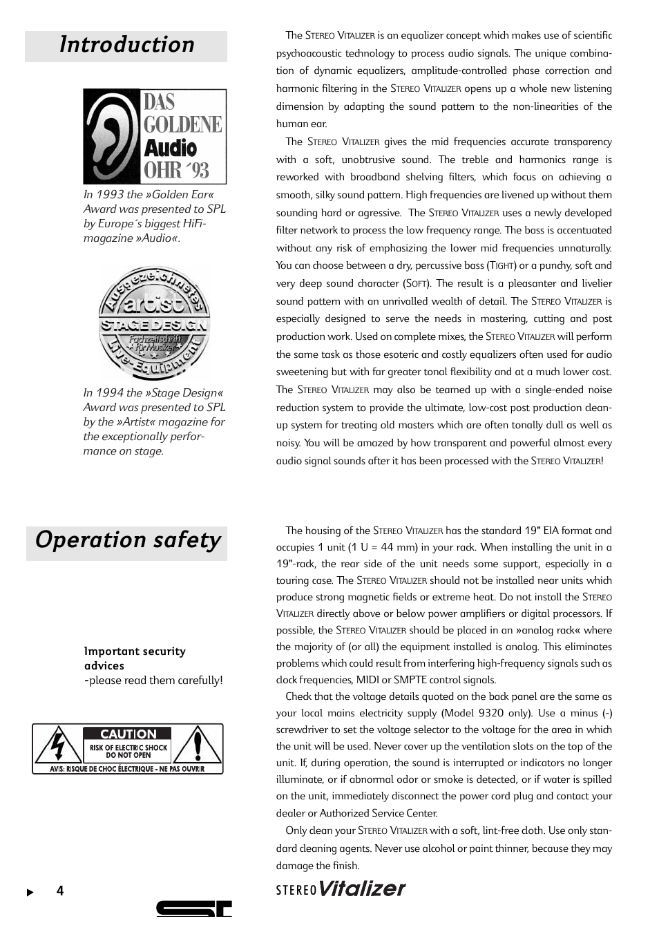 Introduction operation safety | Sound Performance Lab 9320 User Manual | Page 4 / 17