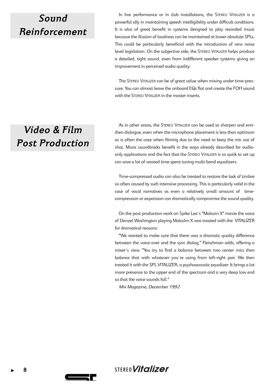 Sound reinforcement video & film post production | Sound Performance Lab 9320 User Manual | Page 8 / 17