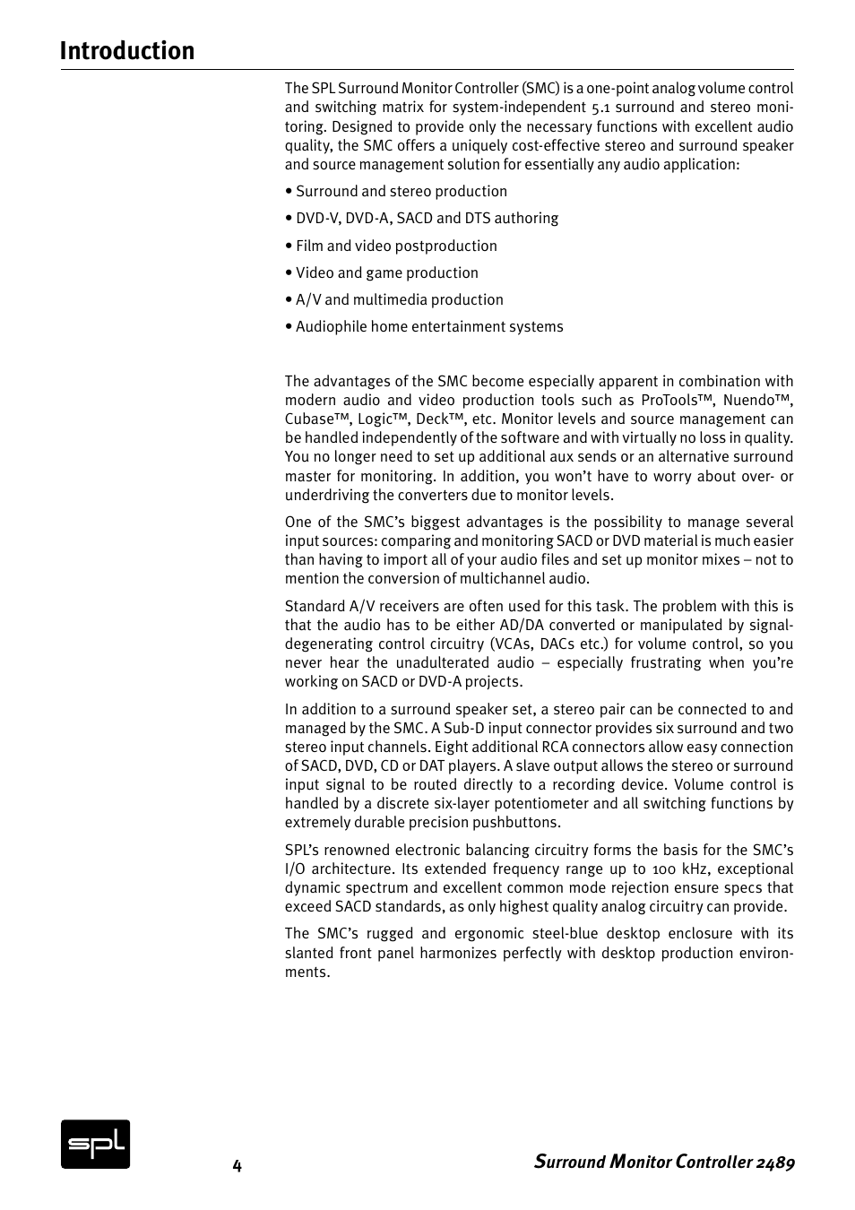 Introduction | Sound Performance Lab Surround Monitor Controller 2489 User Manual | Page 4 / 12