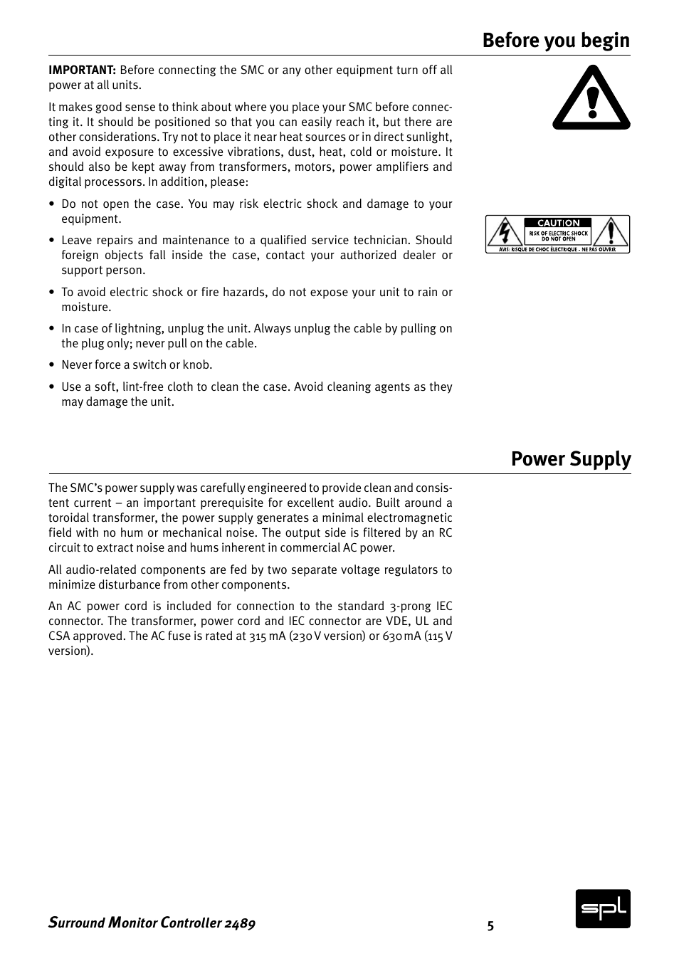 Before you begin power supply | Sound Performance Lab Surround Monitor Controller 2489 User Manual | Page 5 / 12