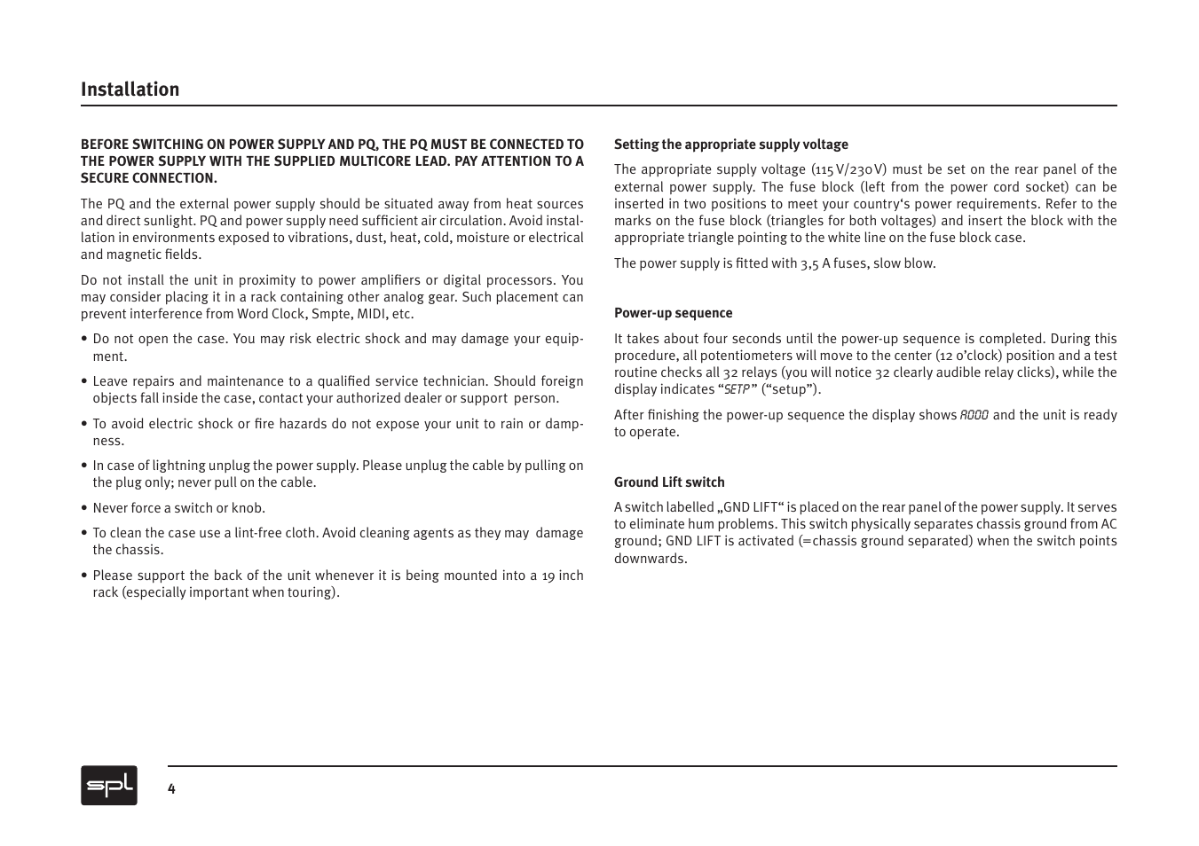 Installation | Sound Performance Lab PQ Mastering Equalizer User Manual | Page 4 / 12