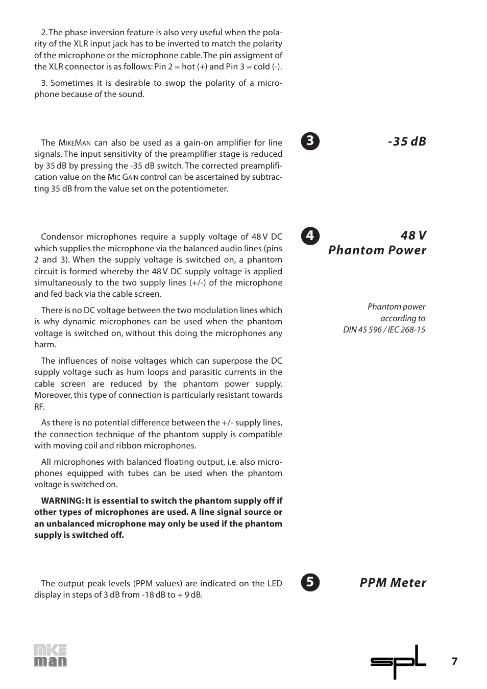 35 db 48 v phantom power, Ppm meter | Sound Performance Lab 9523 User Manual | Page 7 / 10