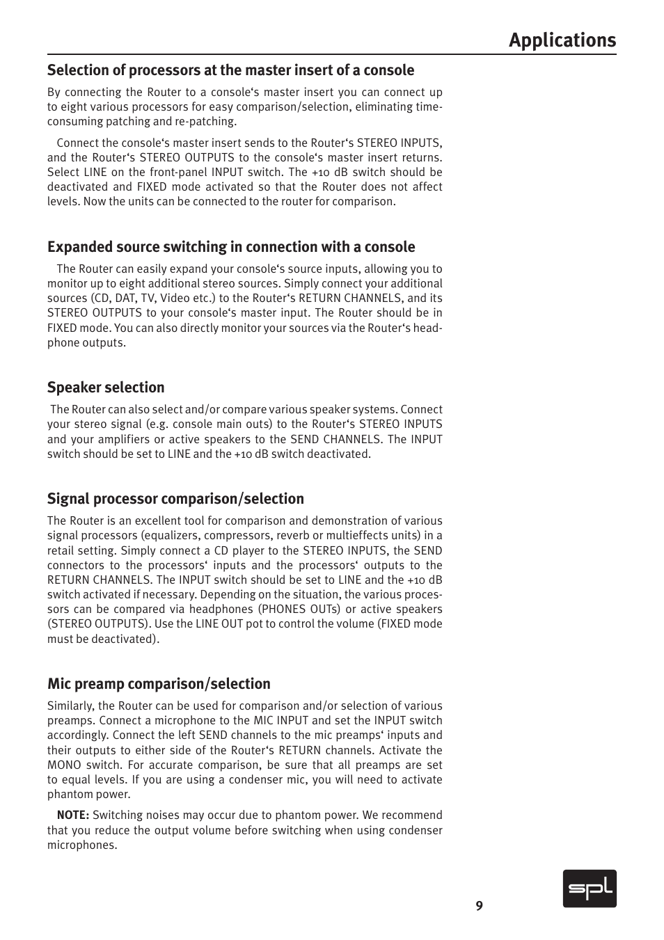 Applications | Sound Performance Lab 2269 User Manual | Page 9 / 12