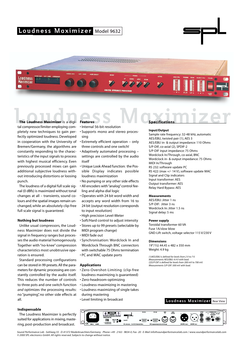 Sound Performance Lab Loudness Maximizer 9632 User Manual | 1 page