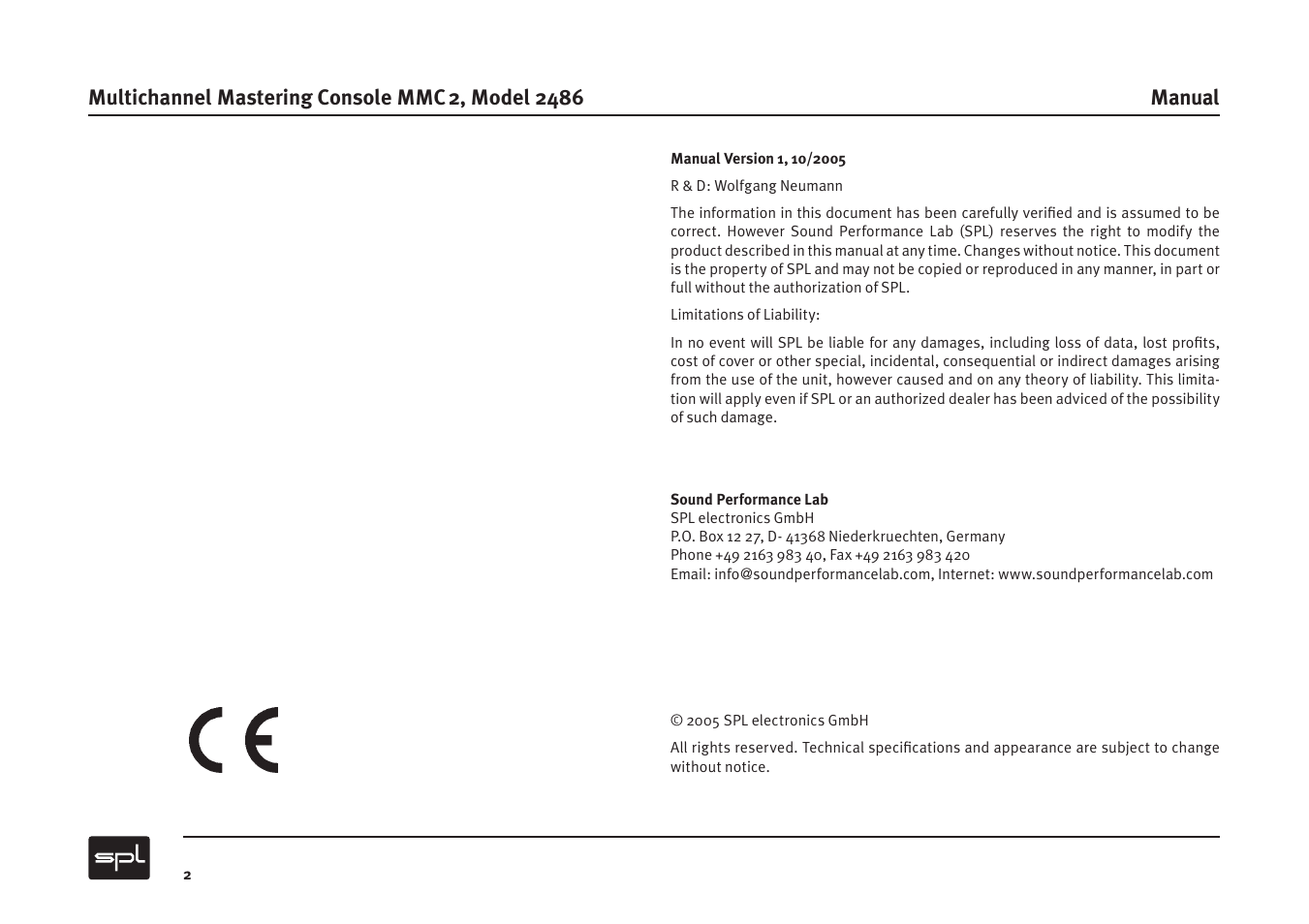 Sound Performance Lab MMC2 User Manual | Page 2 / 20