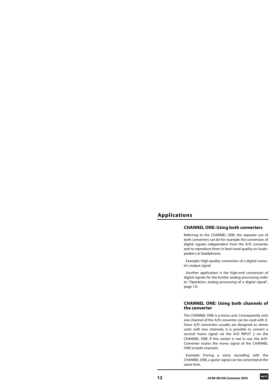 Applications | Sound Performance Lab 2053 User Manual | Page 12 / 20