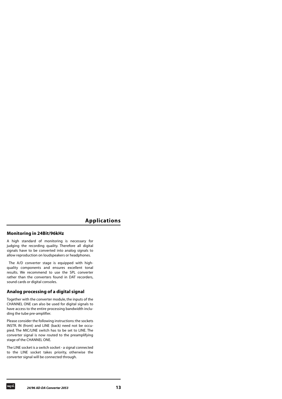 Applications | Sound Performance Lab 2053 User Manual | Page 13 / 20