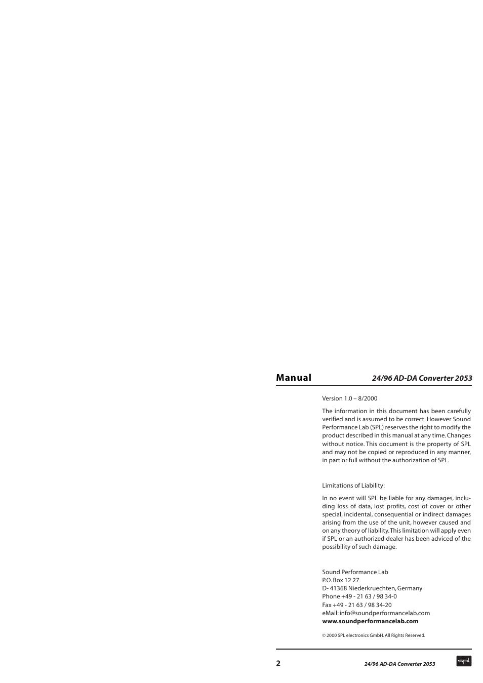 Manual | Sound Performance Lab 2053 User Manual | Page 2 / 20