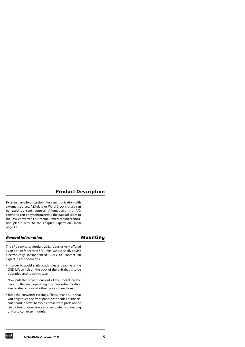 Product description mounting | Sound Performance Lab 2053 User Manual | Page 5 / 20