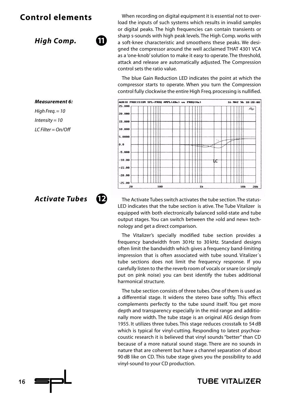 Tube vitalizer, Control elements, High comp | Activate tubes | Sound Performance Lab 9530 User Manual | Page 16 / 20