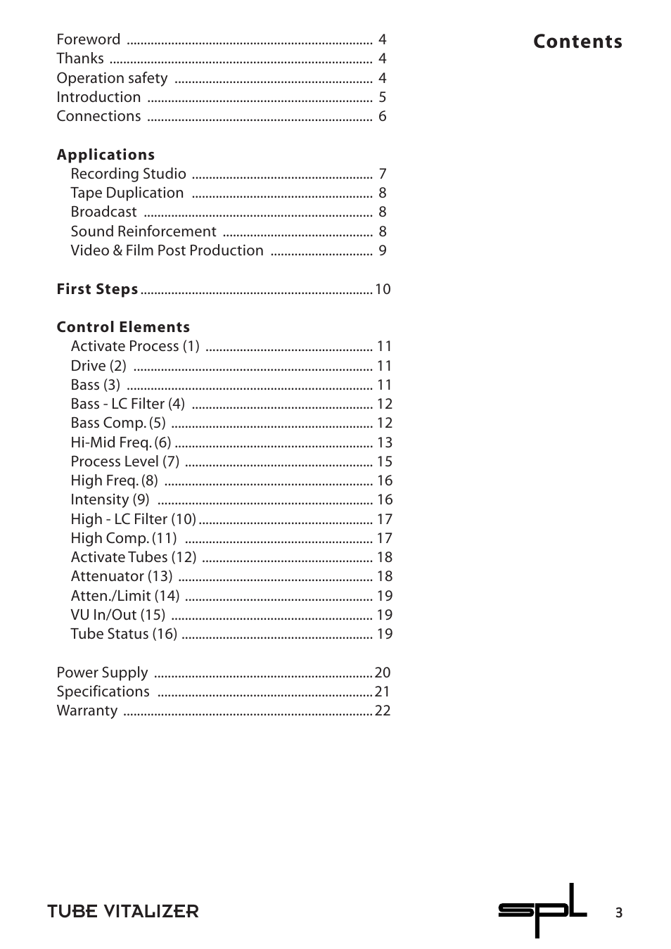 Tube vitalizer contents | Sound Performance Lab 9530 User Manual | Page 3 / 20