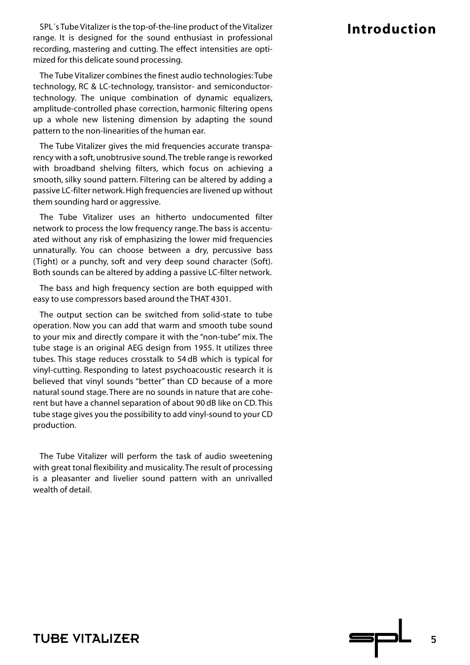 Tube vitalizer, Introduction | Sound Performance Lab 9530 User Manual | Page 5 / 20