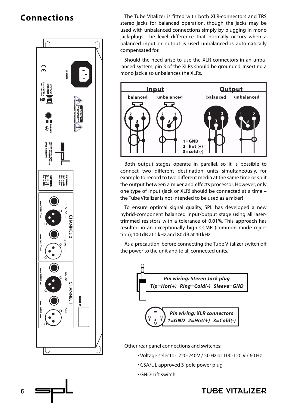 Tube vitalizer, Connections | Sound Performance Lab 9530 User Manual | Page 6 / 20