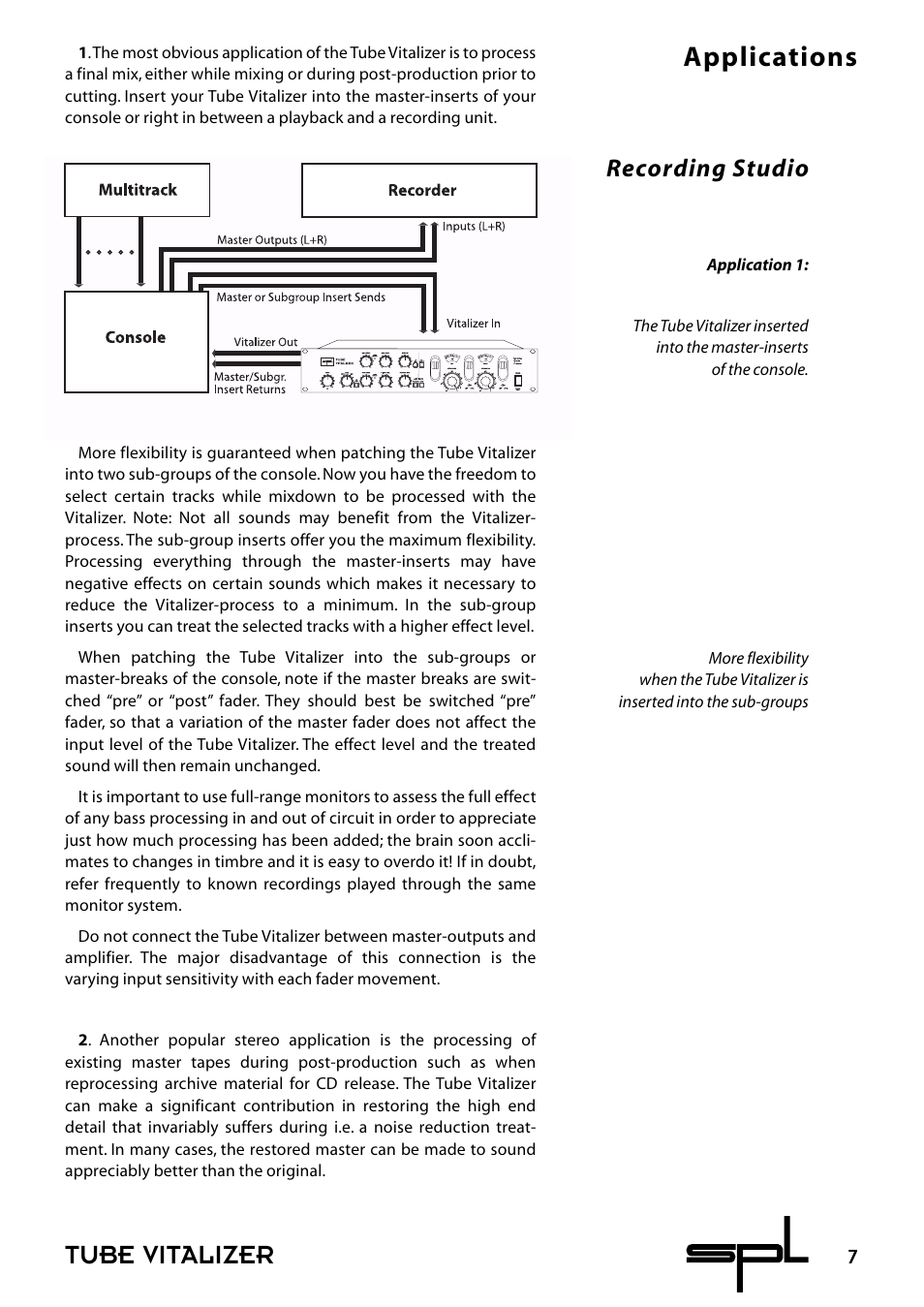 Tube vitalizer, Applications, Recording studio | Sound Performance Lab 9530 User Manual | Page 7 / 20