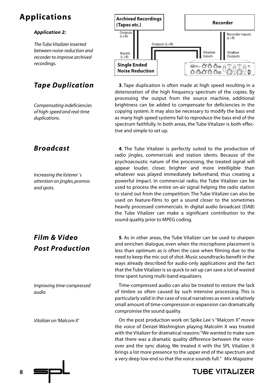 Tube vitalizer, Applications | Sound Performance Lab 9530 User Manual | Page 8 / 20