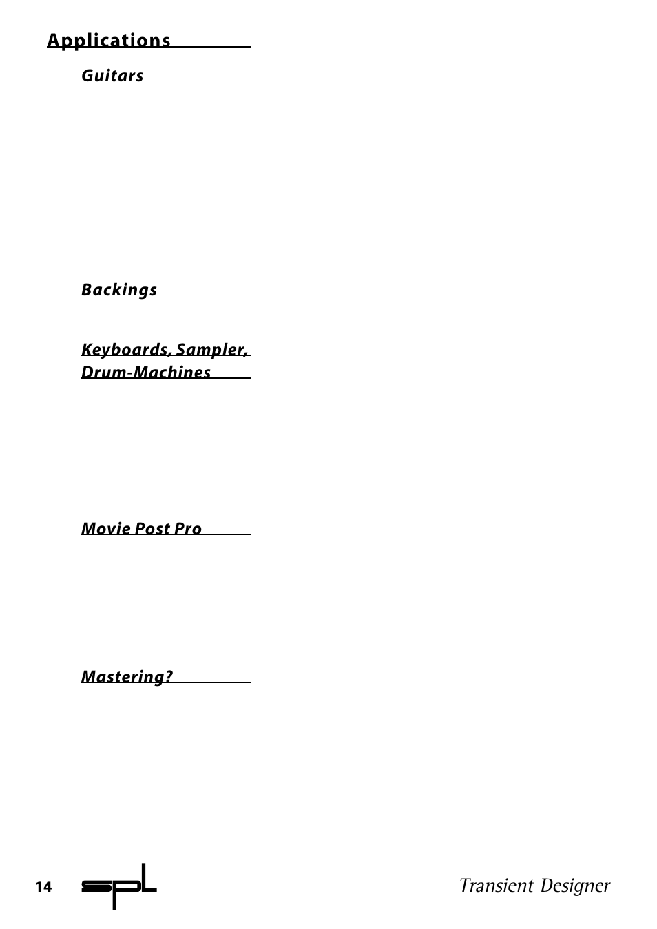 Transient designer, Applications | Sound Performance Lab 9842 User Manual | Page 14 / 17