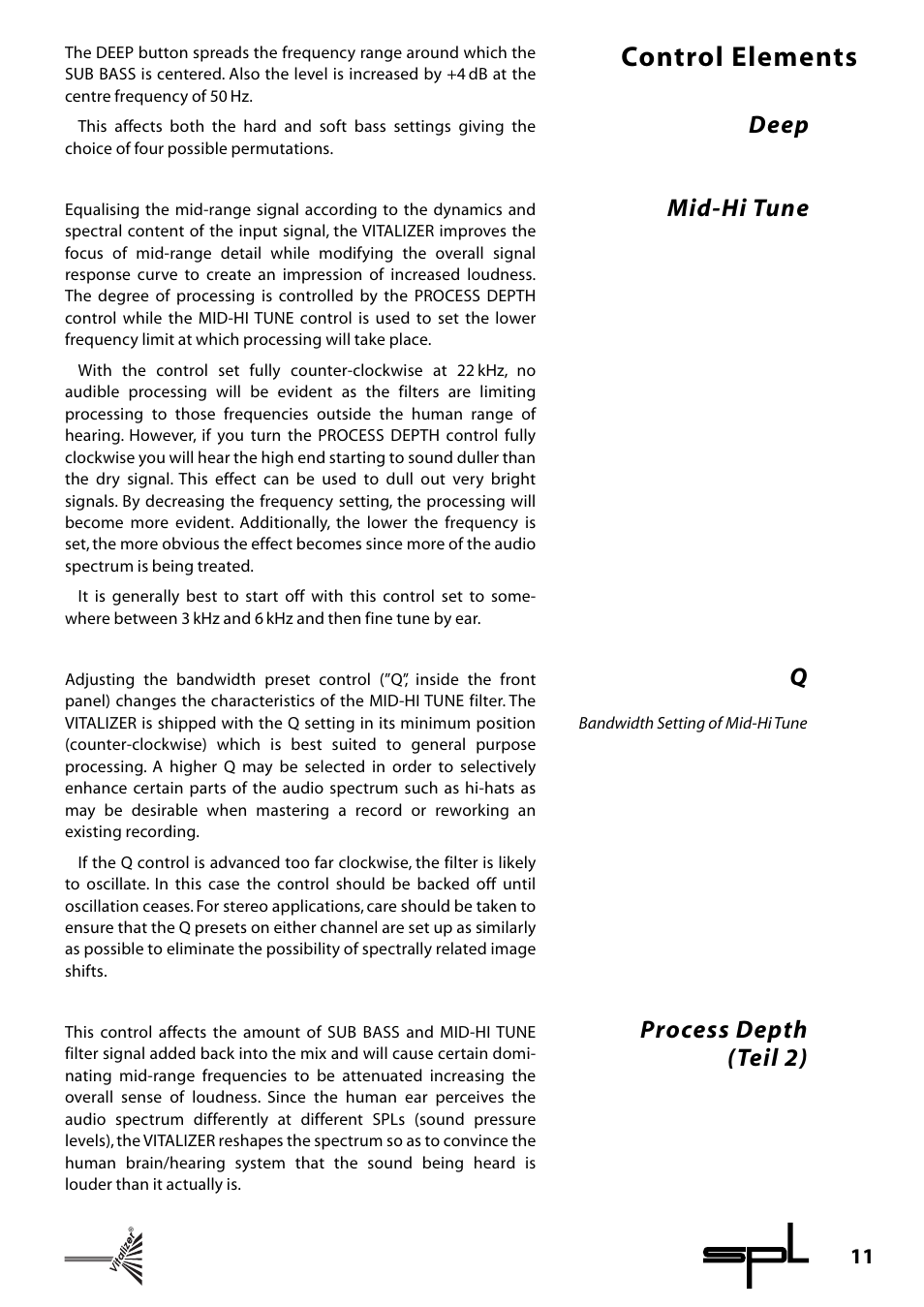 Control elements, Deep mid-hi tune q, Process depth (teil 2) | Sound Performance Lab Classic Vitalizer 9215 User Manual | Page 11 / 15