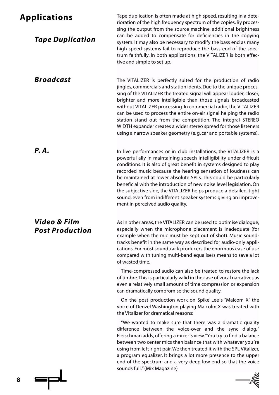 Applications | Sound Performance Lab Classic Vitalizer 9215 User Manual | Page 8 / 15