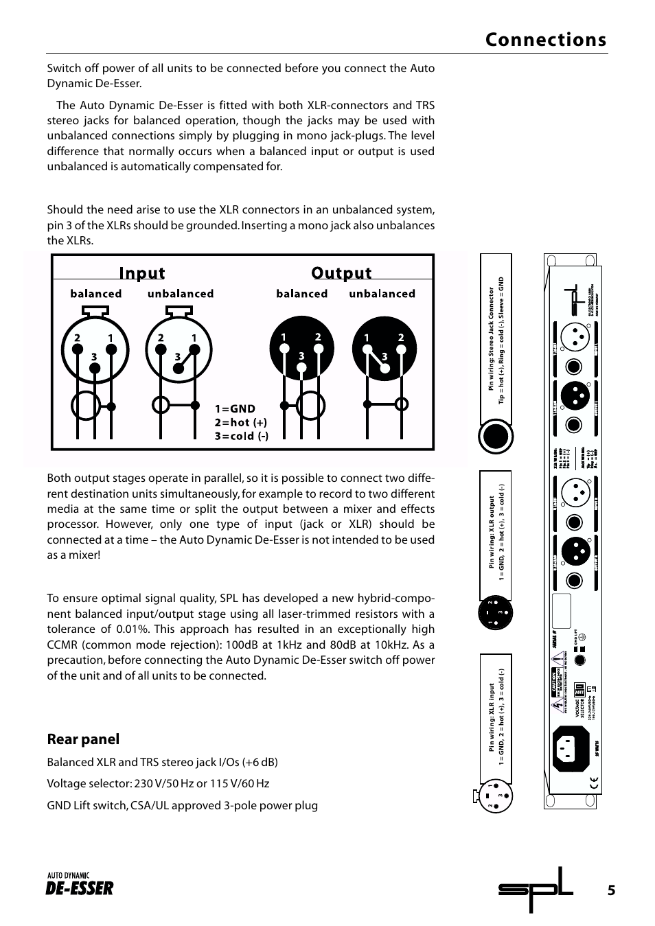 Connections, Rear panel | Sound Performance Lab Audio Equalizer 9629 User Manual | Page 5 / 9