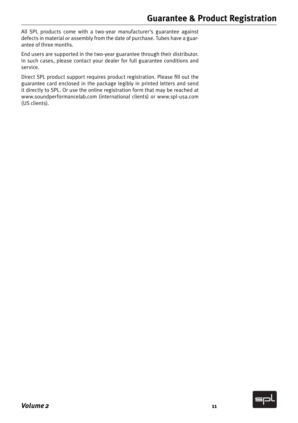 Guarantee & product registration | Sound Performance Lab Analog Mixer User Manual | Page 11 / 12