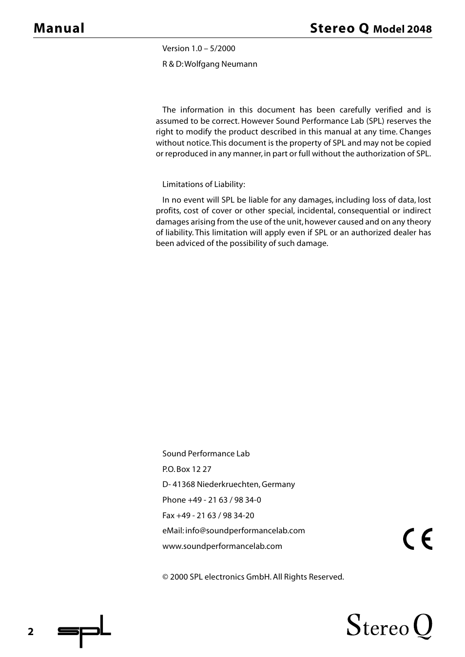 Manual stereo q | Sound Performance Lab 2048 User Manual | Page 2 / 16