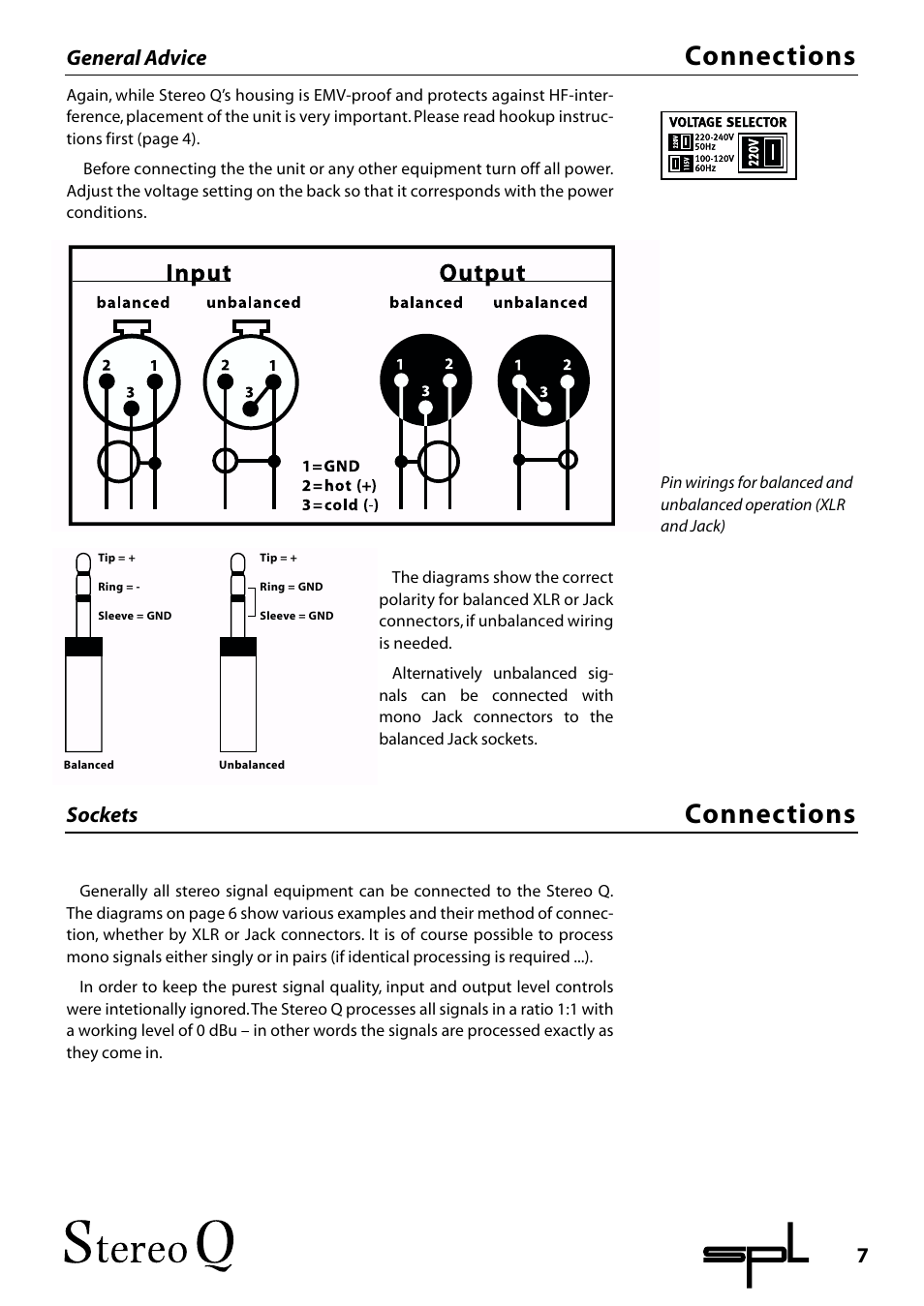 Connections, General advice, Sockets | Sound Performance Lab 2048 User Manual | Page 7 / 16