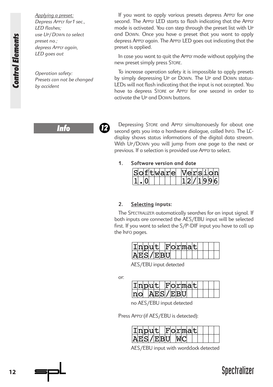 Spectralizer, Control elements, Info | Sound Performance Lab 9631 User Manual | Page 12 / 17