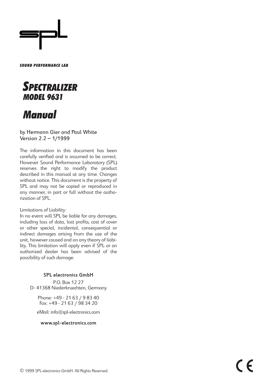 Manual, Pectralizer, Model 9631 | Sound Performance Lab 9631 User Manual | Page 2 / 17